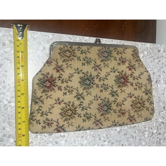 Tapestry Floral Clutch Kiss Closure Bag Purse Vintage Gold Tone Hardware 12 x 8" - Picture 11 of 11